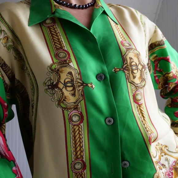 Y2K Ted Lapidus baroque print silk shirt/top/blouse - Picture 4 of 8